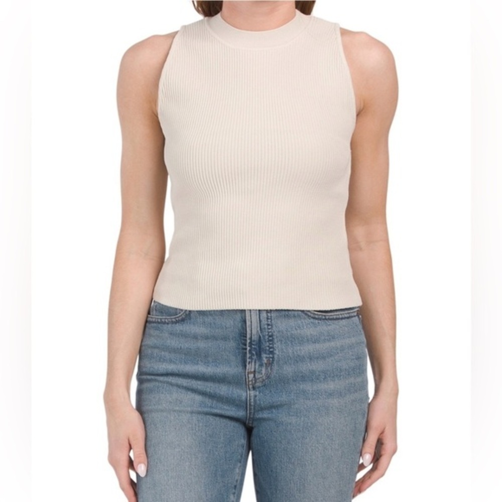Rachel Zoe Ribbed Sculpted sleeveless mock neck tank